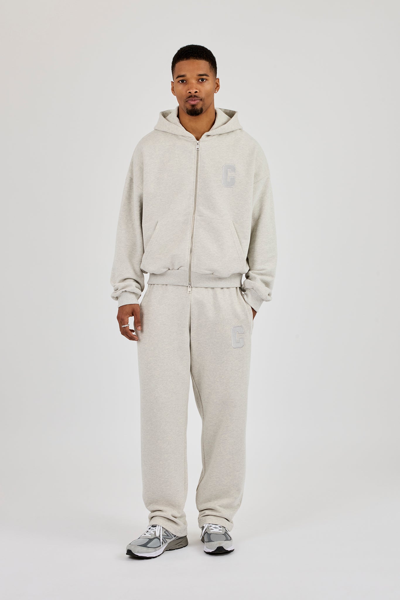 Embroidered C Boxy Zip Through Tracksuit - Ash Grey